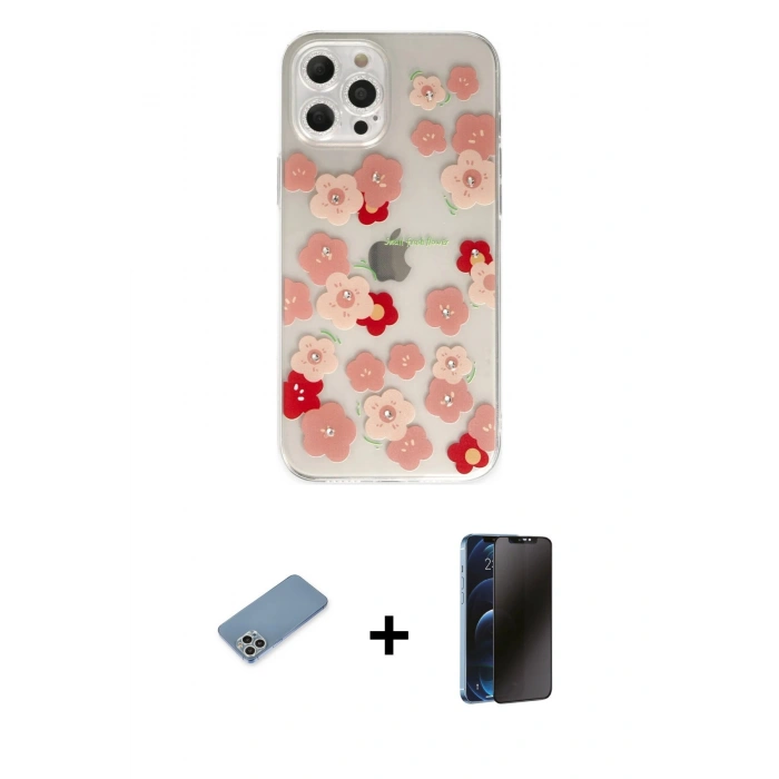 MARSİLYAN™- iPhone 12 Pro Max Kılıf Eksen Asil Prime - Siyah 3D Antistatik Hayalet Cam Ekran Koruyucu + Shine Kamera Lens Koruma Cam - GS