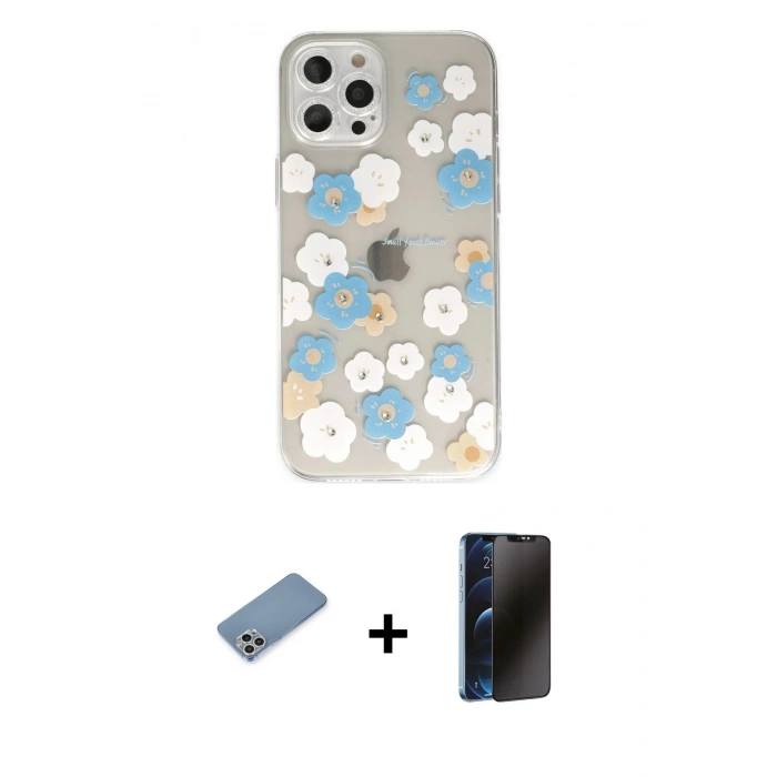 MARSİLYAN™- iPhone 12 Pro Max Kılıf Eksen Asil Prime - Siyah 3D Antistatik Hayalet Cam Ekran Koruyucu + Shine Kamera Lens Koruma Cam - GS