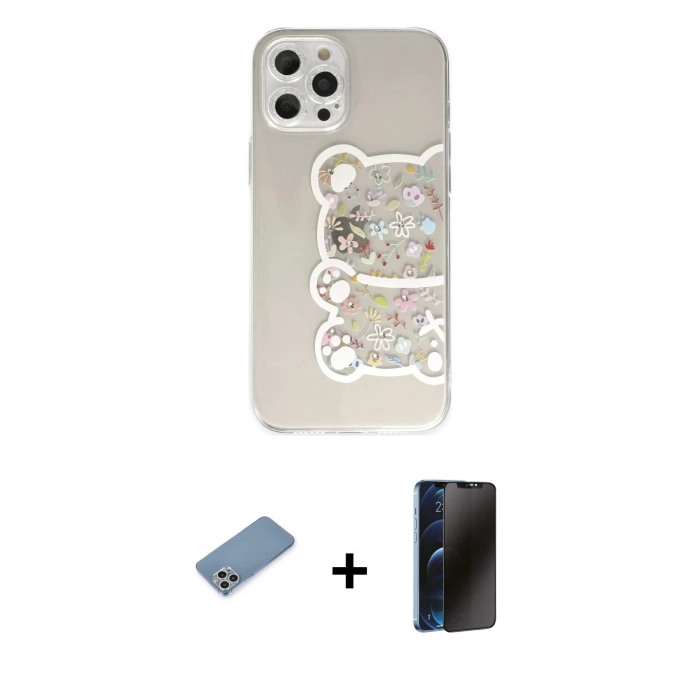 MARSİLYAN™- iPhone 12 Pro Max Kılıf Eksen Asil Prime - Siyah 3D Antistatik Hayalet Cam Ekran Koruyucu + Shine Kamera Lens Koruma Cam - GS