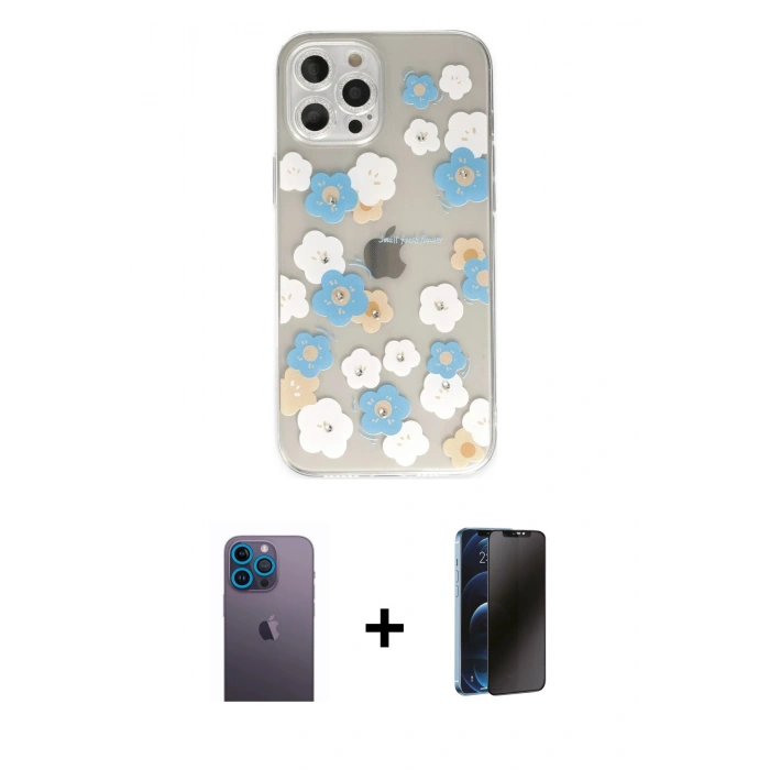 MARSİLYAN™- iPhone 12 Pro Max Kılıf Eksen Asil Prime - Siyah 3D Antistatik Hayalet Cam Ekran Koruyucu + Neon Fosforlu Kamera Lens - MI