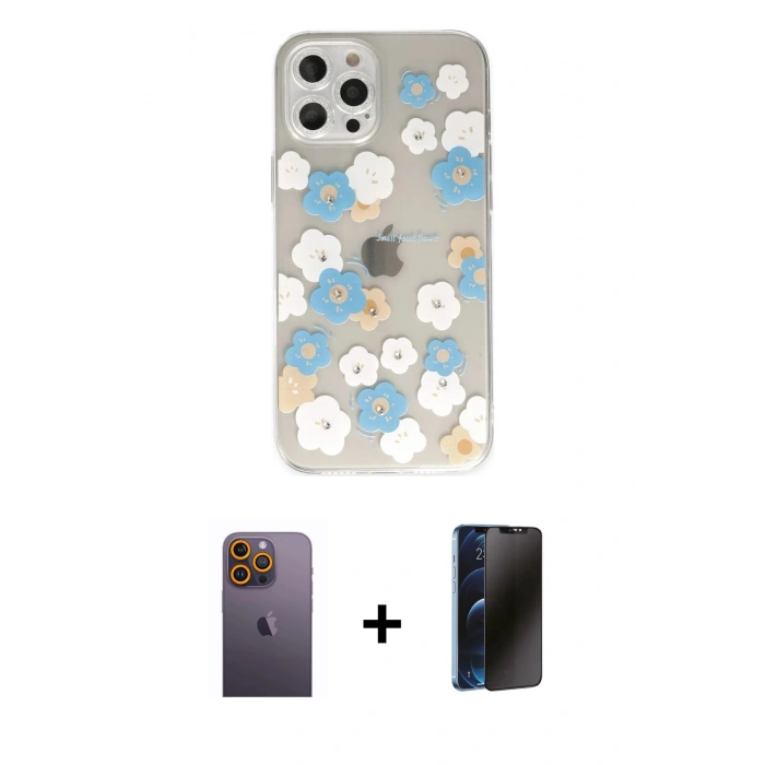 MARSİLYAN™- iPhone 12 Pro Max Kılıf Eksen Asil Prime - Siyah 3D Antistatik Hayalet Cam Ekran Koruyucu + Neon Fosforlu Kamera Lens - SI