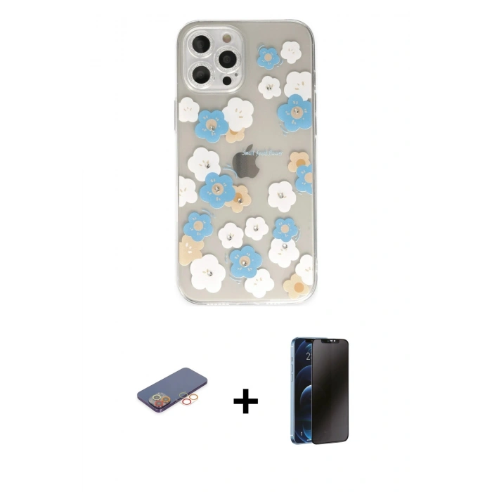 MARSİLYAN™- iPhone 12 Pro Max Kılıf Eksen Asil Prime - Siyah 3D Antistatik Hayalet Cam Ekran Koruyucu + Renkli Kamera Lens Koruma Cam - TU