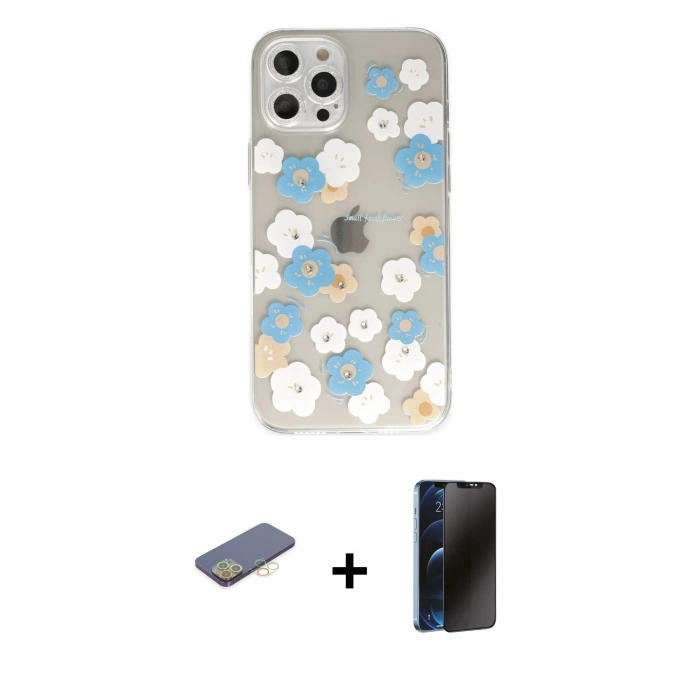 MARSİLYAN™- iPhone 12 Pro Max Kılıf Eksen Asil Prime - Siyah 3D Antistatik Hayalet Cam Ekran Koruyucu + Renkli Kamera Lens Koruma Cam - SI
