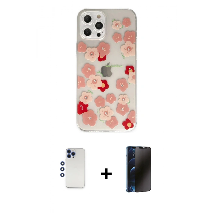 MARSİLYAN™- iPhone 12 Pro Max Kılıf Eksen Asil Prime - Siyah 3D Antistatik Hayalet Cam Ekran Koruyucu + Shine Kamera Lens - LT