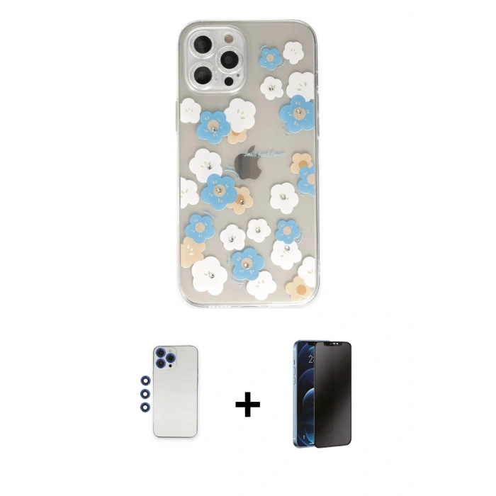 MARSİLYAN™- iPhone 12 Pro Max Kılıf Eksen Asil Prime - Siyah 3D Antistatik Hayalet Cam Ekran Koruyucu + Shine Kamera Lens - LT