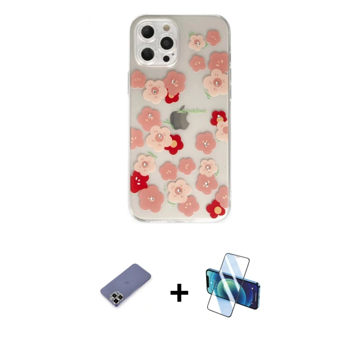 MARSİLYAN™- iPhone 12 Pro Max Kılıf Eksen Asil Prime - Siyah 3D Antistatik Seramik Nano Ekran Koruyucu + Metal Kamera Lens Koruma Cam - GD