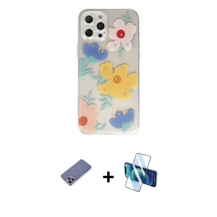 MARSİLYAN™- iPhone 12 Pro Max Kılıf Eksen Asil Prime - Siyah 3D Antistatik Seramik Nano Ekran Koruyucu + Metal Kamera Lens Koruma Cam - GD