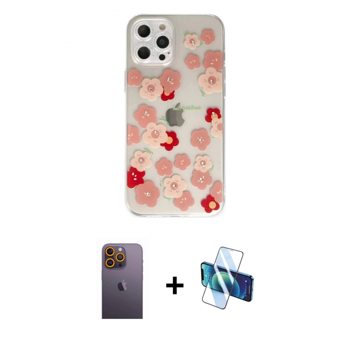 MARSİLYAN™- iPhone 12 Pro Max Kılıf Eksen Asil Prime - Siyah 3D Antistatik Seramik Nano Ekran Koruyucu + Neon Fosforlu Kamera Lens - SI