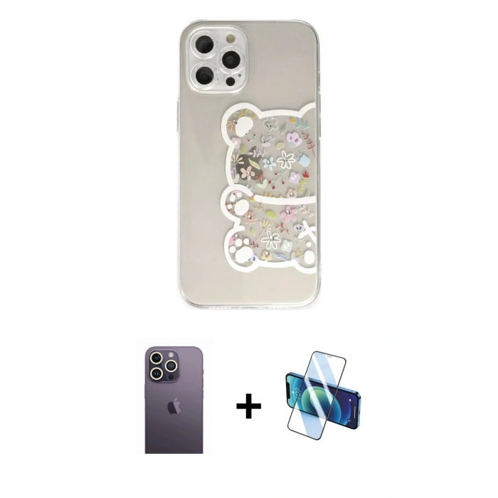MARSİLYAN™- iPhone 12 Pro Max Kılıf Eksen Asil Prime - Siyah 3D Antistatik Seramik Nano Ekran Koruyucu + Neon Fosforlu Kamera Lens - BZ