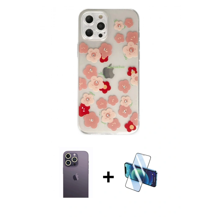 MARSİLYAN™- iPhone 12 Pro Max Kılıf Eksen Asil Prime - Siyah 3D Antistatik Seramik Nano Ekran Koruyucu + Neon Fosforlu Kamera Lens - BZ