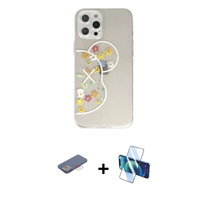 MARSİLYAN™- iPhone 12 Pro Max Kılıf Eksen Asil Prime - Siyah 3D Antistatik Seramik Nano Ekran Koruyucu + Renkli Kamera Lens Koruma Cam - MI