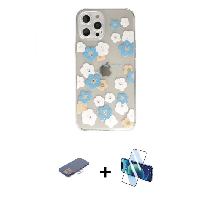 MARSİLYAN™- iPhone 12 Pro Max Kılıf Eksen Asil Prime - Siyah 3D Antistatik Seramik Nano Ekran Koruyucu + Renkli Kamera Lens Koruma Cam - PE