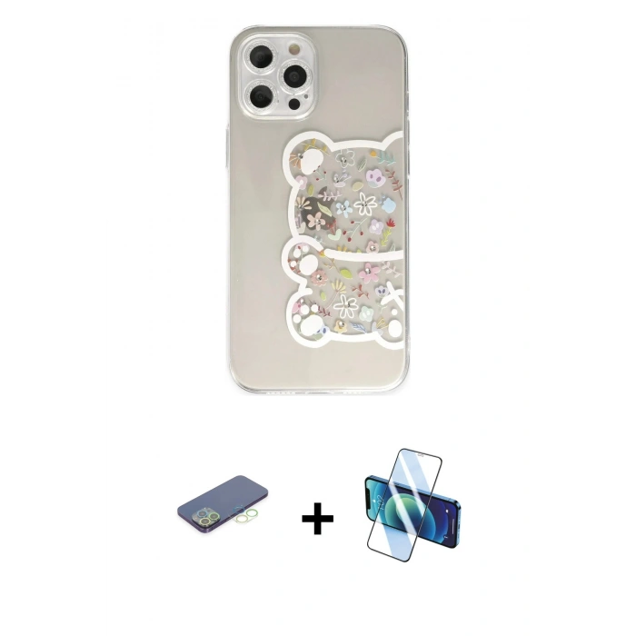 MARSİLYAN™- iPhone 12 Pro Max Kılıf Eksen Asil Prime - Siyah 3D Antistatik Seramik Nano Ekran Koruyucu + Renkli Kamera Lens Koruma Cam - YL