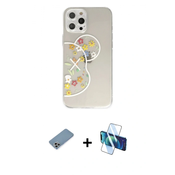 MARSİLYAN™- iPhone 12 Pro Max Kılıf Eksen Asil Prime - Siyah 3D Antistatik Seramik Nano Ekran Koruyucu + Shine Kamera Lens Koruma Cam - GI
