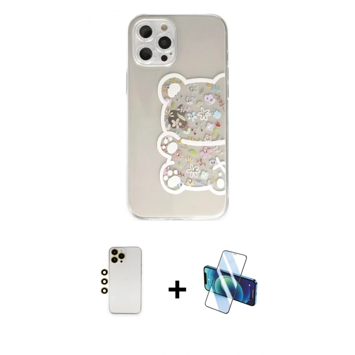 MARSİLYAN™- iPhone 12 Pro Max Kılıf Eksen Asil Prime - Siyah 3D Antistatik Seramik Nano Ekran Koruyucu + Shine Kamera Lens - GD