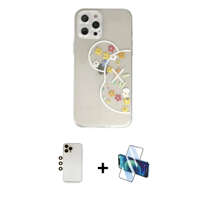 MARSİLYAN™- iPhone 12 Pro Max Kılıf Eksen Asil Prime - Siyah 3D Antistatik Seramik Nano Ekran Koruyucu + Shine Kamera Lens - GD