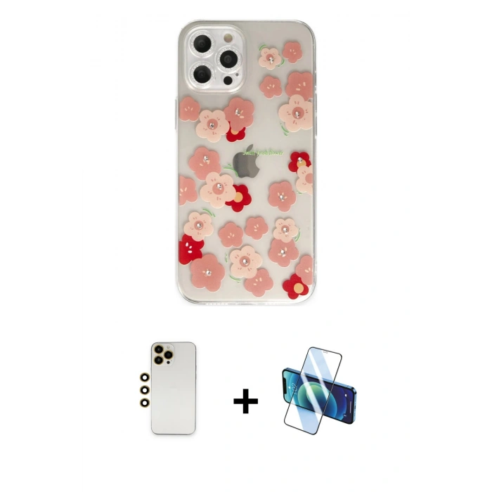 MARSİLYAN™- iPhone 12 Pro Max Kılıf Eksen Asil Prime - Siyah 3D Antistatik Seramik Nano Ekran Koruyucu + Shine Kamera Lens - GD