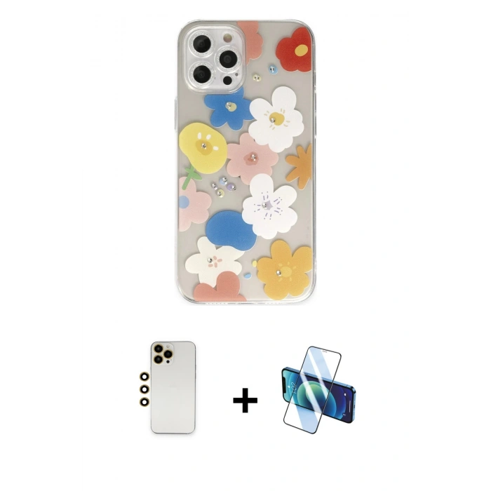 MARSİLYAN™- iPhone 12 Pro Max Kılıf Eksen Asil Prime - Siyah 3D Antistatik Seramik Nano Ekran Koruyucu + Shine Kamera Lens - GD