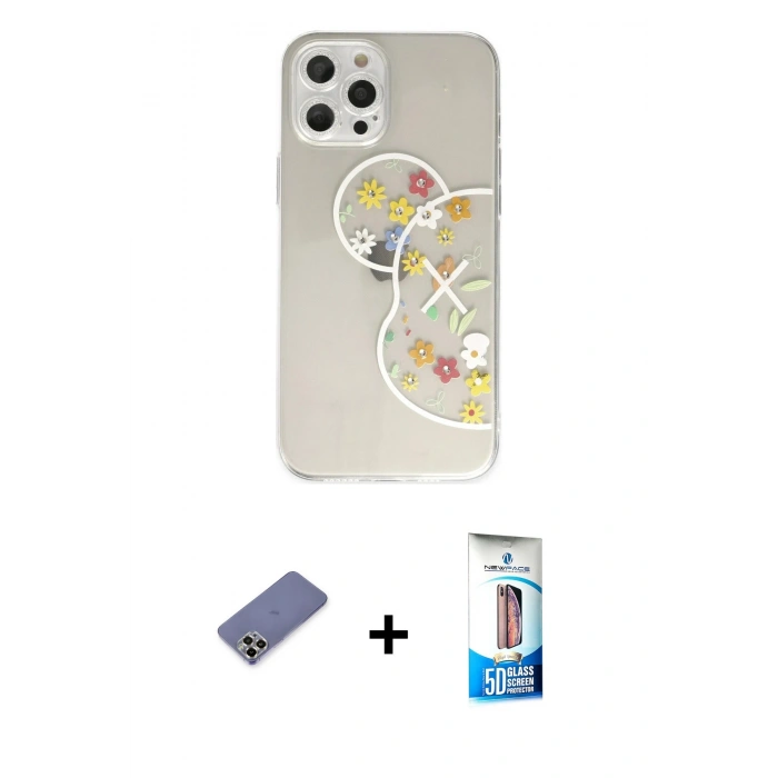 MARSİLYAN™- iPhone 12 Pro Max Kılıf Eksen Asil Prime - Siyah 5D Eko Cam Ekran Koruyucu + Metal Kamera Lens Koruma Cam - GD