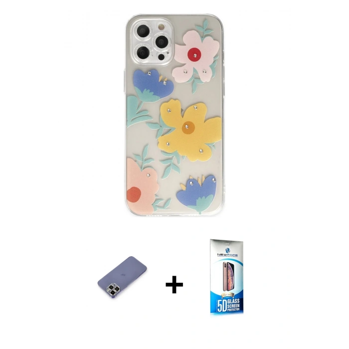 MARSİLYAN™- iPhone 12 Pro Max Kılıf Eksen Asil Prime - Siyah 5D Eko Cam Ekran Koruyucu + Metal Kamera Lens Koruma Cam - GD