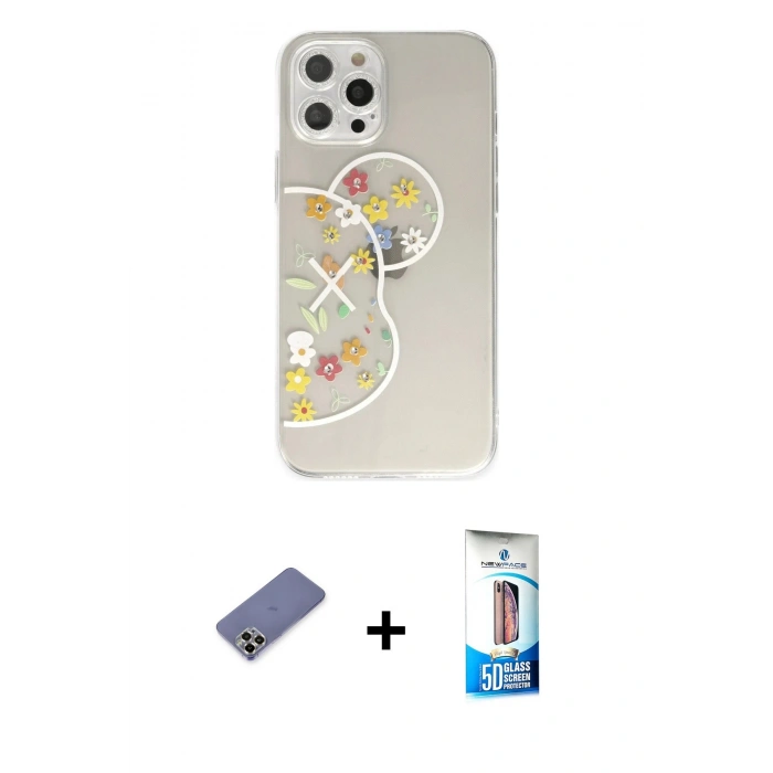 MARSİLYAN™- iPhone 12 Pro Max Kılıf Eksen Asil Prime - Siyah 5D Eko Cam Ekran Koruyucu + Metal Kamera Lens Koruma Cam - GD