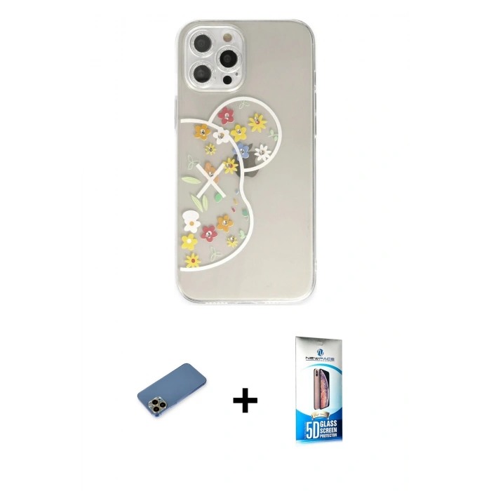 MARSİLYAN™- iPhone 12 Pro Max Kılıf Eksen Asil Prime - Siyah 5D Eko Cam Ekran Koruyucu + Shine Kamera Lens Koruma Cam - GD