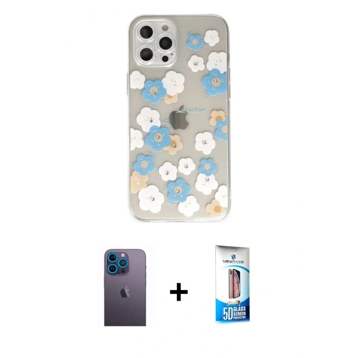 MARSİLYAN™- iPhone 12 Pro Max Kılıf Eksen Asil Prime - Siyah 5D Eko Cam Ekran Koruyucu + Neon Fosforlu Kamera Lens - MI