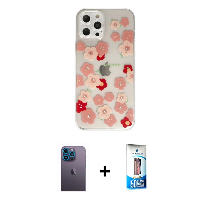 MARSİLYAN™- iPhone 12 Pro Max Kılıf Eksen Asil Prime - Siyah 5D Eko Cam Ekran Koruyucu + Neon Fosforlu Kamera Lens - MI