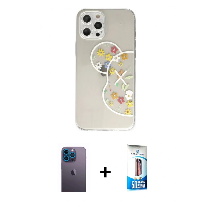 MARSİLYAN™- iPhone 12 Pro Max Kılıf Eksen Asil Prime - Siyah 5D Eko Cam Ekran Koruyucu + Neon Fosforlu Kamera Lens - MI