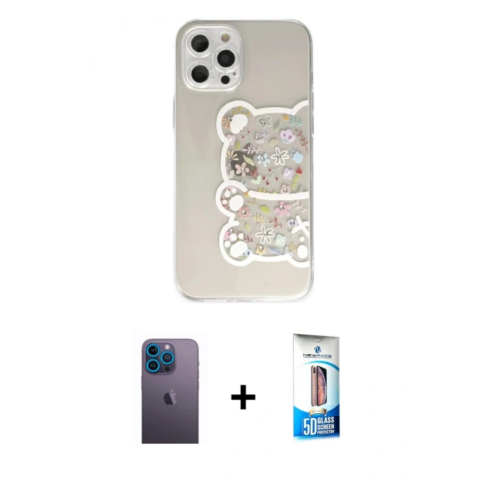 MARSİLYAN™- iPhone 12 Pro Max Kılıf Eksen Asil Prime - Siyah 5D Eko Cam Ekran Koruyucu + Neon Fosforlu Kamera Lens - MI