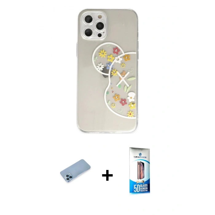 MARSİLYAN™- iPhone 12 Pro Max Kılıf Eksen Asil Prime - Siyah 5D Eko Cam Ekran Koruyucu + Mavi Shine Kamera Lens Koruma Cam