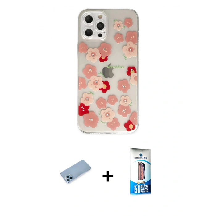MARSİLYAN™- iPhone 12 Pro Max Kılıf Eksen Asil Prime - Siyah 5D Eko Cam Ekran Koruyucu + Mavi Shine Kamera Lens Koruma Cam
