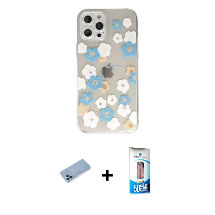 MARSİLYAN™- iPhone 12 Pro Max Kılıf Eksen Asil Prime - Siyah 5D Eko Cam Ekran Koruyucu + Mavi Shine Kamera Lens Koruma Cam