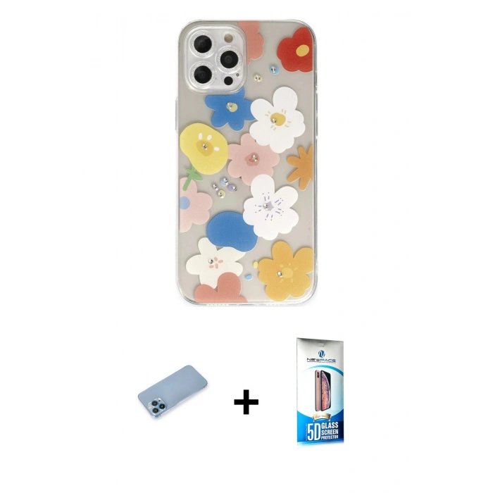 MARSİLYAN™- iPhone 12 Pro Max Kılıf Eksen Asil Prime - Siyah 5D Eko Cam Ekran Koruyucu + Mavi Shine Kamera Lens Koruma Cam