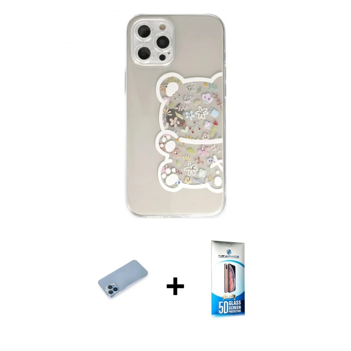 MARSİLYAN™- iPhone 12 Pro Max Kılıf Eksen Asil Prime - Siyah 5D Eko Cam Ekran Koruyucu + Mavi Shine Kamera Lens Koruma Cam