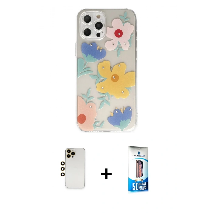 MARSİLYAN™- iPhone 12 Pro Max Kılıf Eksen Asil Prime - Siyah 5D Eko Cam Ekran Koruyucu + Shine Kamera Lens - GD