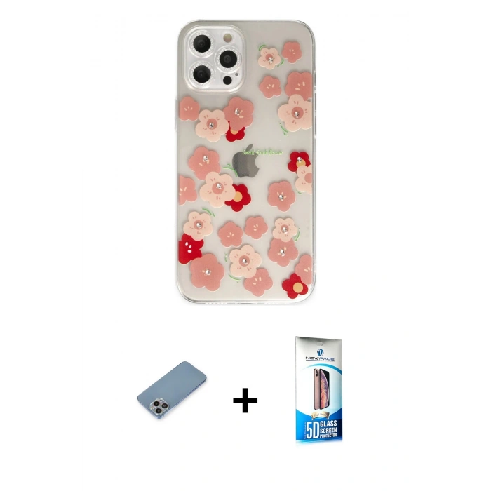 MARSİLYAN™- iPhone 12 Pro Max Kılıf Eksen Asil Prime - Siyah 5D Eko Cam Ekran Koruyucu + Shine Kamera Lens Koruma Cam - GI