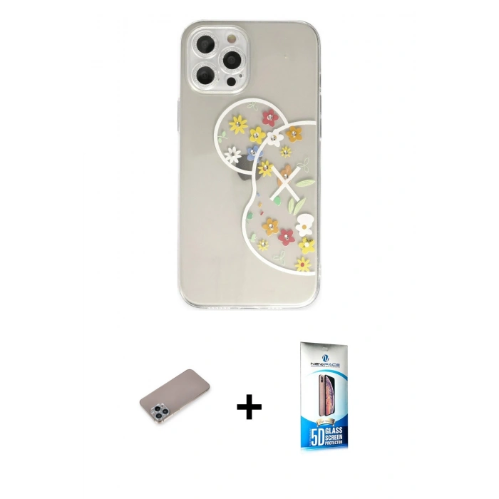 MARSİLYAN™- iPhone 12 Pro Max Kılıf Eksen Asil Prime - Siyah 5D Eko Cam Ekran Koruyucu + Shine Kamera Lens Koruma Cam - SABE