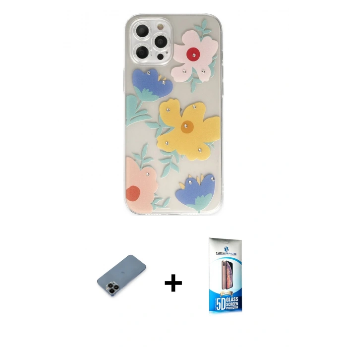 MARSİLYAN™- iPhone 12 Pro Max Kılıf Eksen Asil Prime - Siyah 5D Eko Cam Ekran Koruyucu + Shine Kamera Lens Koruma Cam - SH