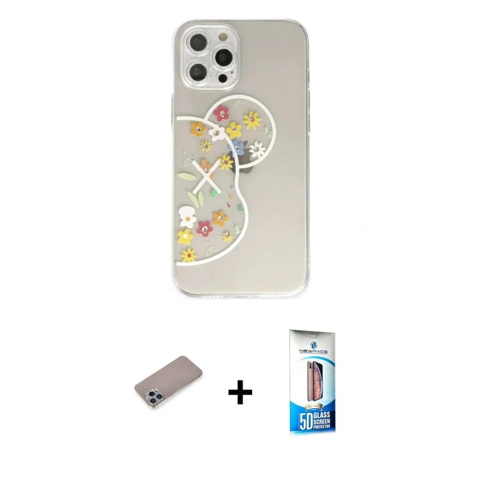 MARSİLYAN™- iPhone 12 Pro Max Kılıf Eksen Asil Prime - Siyah 5D Eko Cam Ekran Koruyucu + Shine Kamera Lens Koruma Cam - SABE