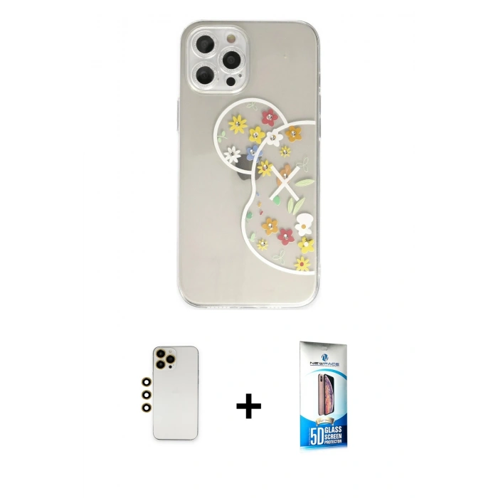MARSİLYAN™- iPhone 12 Pro Max Kılıf Eksen Asil Prime - Siyah 5D Eko Cam Ekran Koruyucu + Shine Kamera Lens - GD