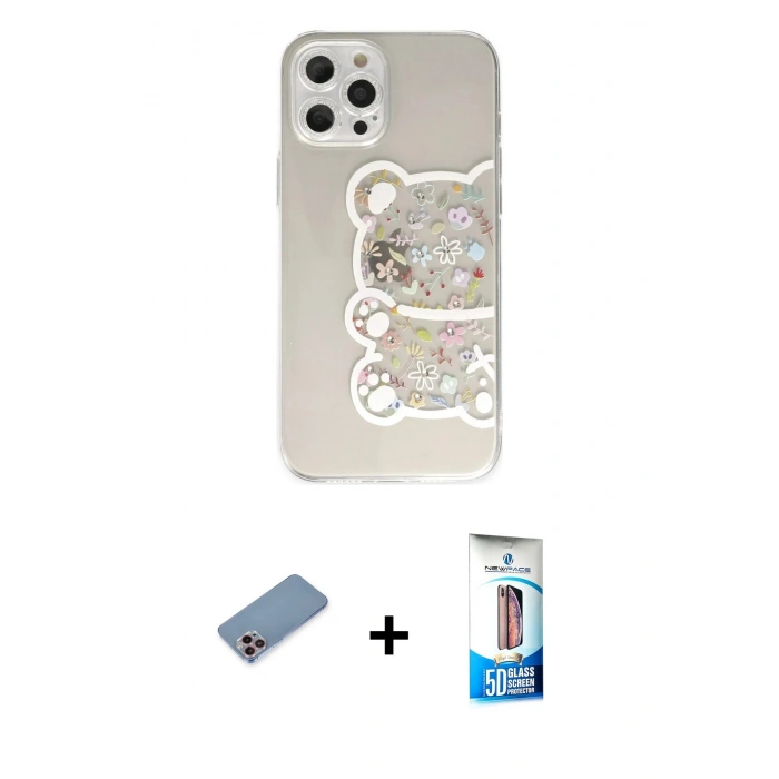 MARSİLYAN™- iPhone 12 Pro Max Kılıf Eksen Asil Prime - Siyah 5D Eko Cam Ekran Koruyucu + Shine Kamera Lens Koruma Cam - PE