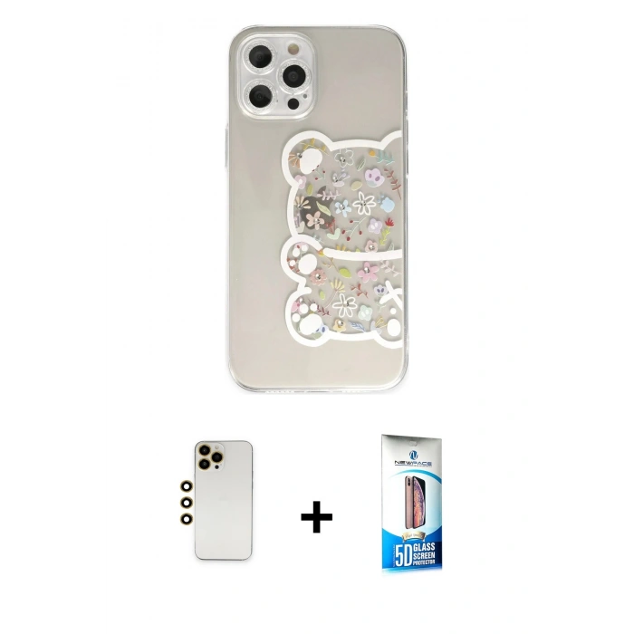 MARSİLYAN™- iPhone 12 Pro Max Kılıf Eksen Asil Prime - Siyah 5D Eko Cam Ekran Koruyucu + Shine Kamera Lens - GD