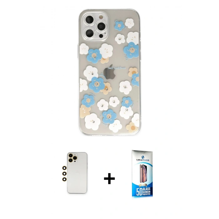 MARSİLYAN™- iPhone 12 Pro Max Kılıf Eksen Asil Prime - Siyah 5D Eko Cam Ekran Koruyucu + Shine Kamera Lens - GD