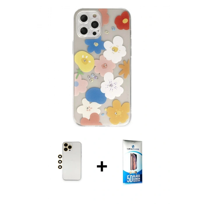 MARSİLYAN™- iPhone 12 Pro Max Kılıf Eksen Asil Prime - Siyah 5D Eko Cam Ekran Koruyucu + Shine Kamera Lens - GD