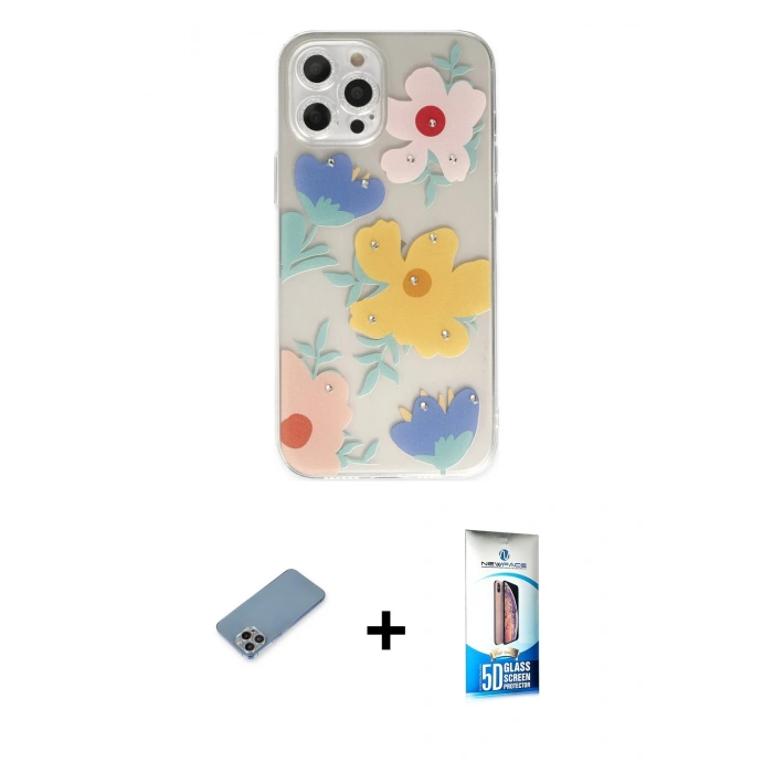MARSİLYAN™- iPhone 12 Pro Max Kılıf Eksen Asil Prime - Siyah 5D Eko Cam Ekran Koruyucu + Shine Kamera Lens Koruma Cam - GI