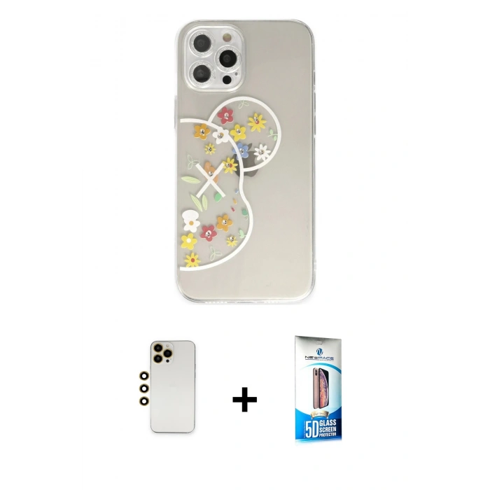 MARSİLYAN™- iPhone 12 Pro Max Kılıf Eksen Asil Prime - Siyah 5D Eko Cam Ekran Koruyucu + Shine Kamera Lens - GD