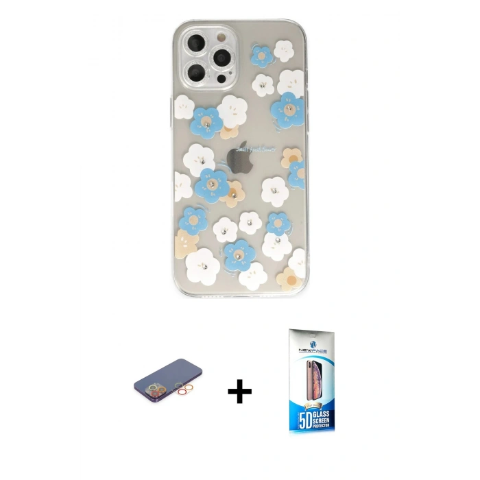 MARSİLYAN™- iPhone 12 Pro Max Kılıf Eksen Asil Prime - Siyah 5D Eko Cam Ekran Koruyucu + Turuncu Renkli Kamera Lens Koruma Cam