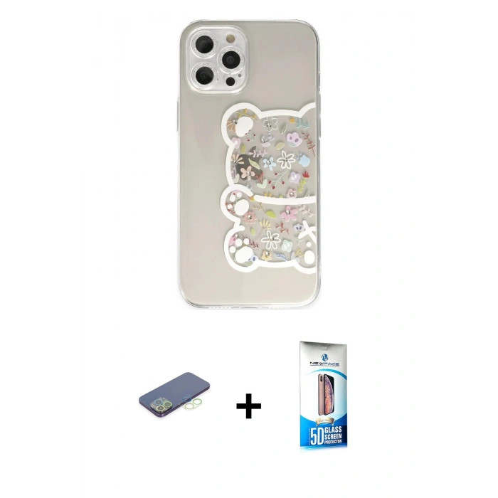 MARSİLYAN™- iPhone 12 Pro Max Kılıf Eksen Asil Prime - Siyah 5D Eko Cam Ekran Koruyucu + Renkli Kamera Lens Koruma Cam - YL
