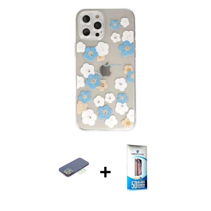MARSİLYAN™- iPhone 12 Pro Max Kılıf Eksen Asil Prime - Siyah 5D Eko Cam Ekran Koruyucu + Renkli Kamera Lens Koruma Cam - YL